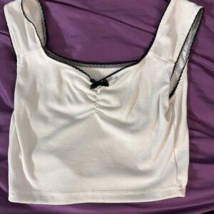 White Ribbed Tank Top with Black Trim